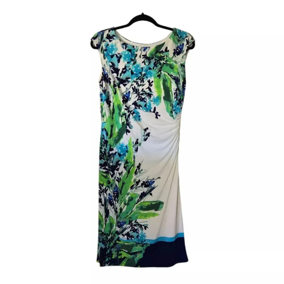 Lauren Ralph Lauren Dresses & Skirts - Lauren Ralph Lauren Blue Green White Summer Floral Sleeveless Ruched Dress Sz 10
